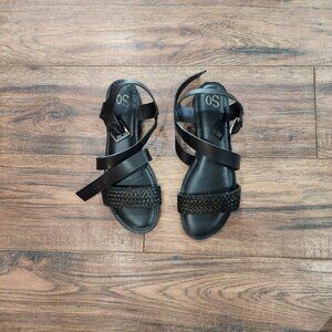 SO Women's Cider Strappy Criss Cross Slip On Flat Sandals Solid Black Size 8.5
